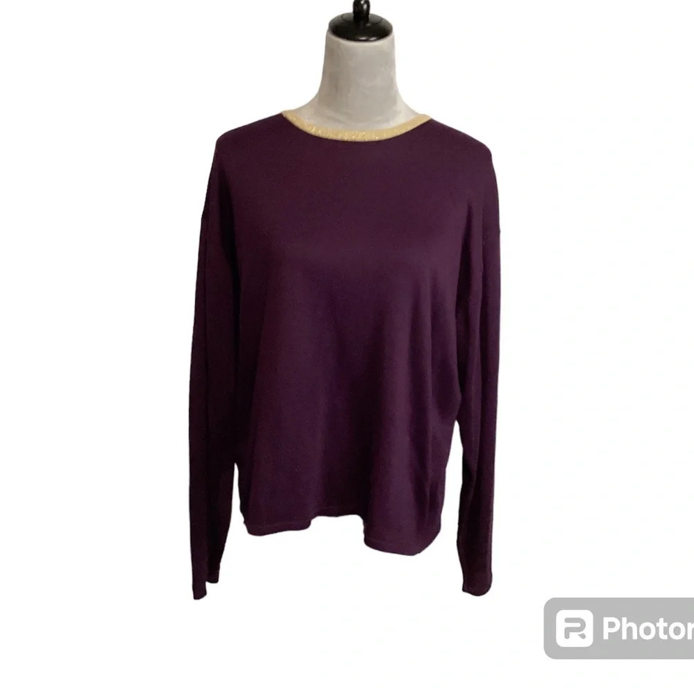 Causal Corner Sweater Metallic Trim Classic Timeless 90s Basic Womens SZ XL